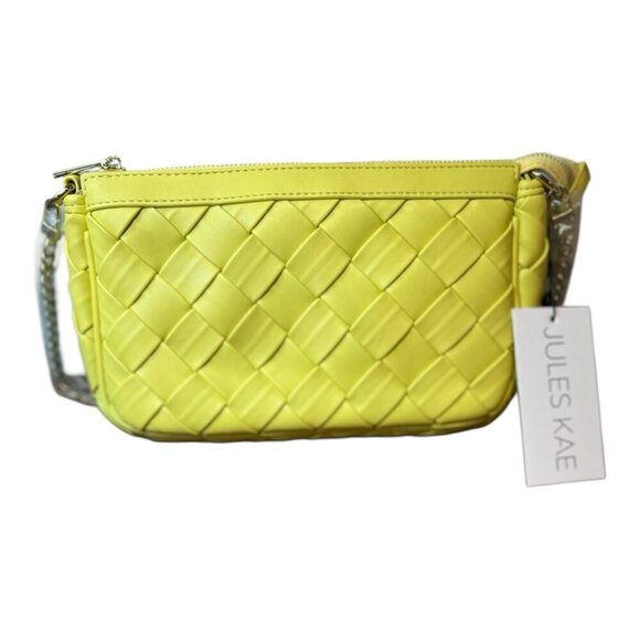 Jules Kae Anthropologie Lilian Shoulder Bag Chartreuse Gold Chain Vegan Leather - Picture 2 of 10